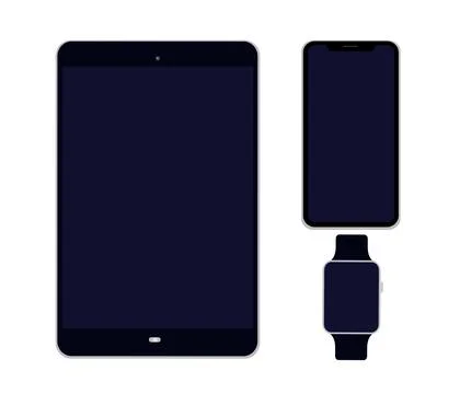 Tablet computer phone and watch. Vector illustration isolated on a white back Illustrazione stock