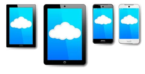 Tablet, Computer, Phone, Cell, Smart, Mobile, Cloud Connection Stock Illustration