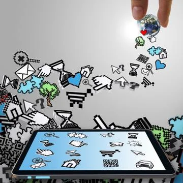 Tablet computer with pixel computer icons Illustrazione stock