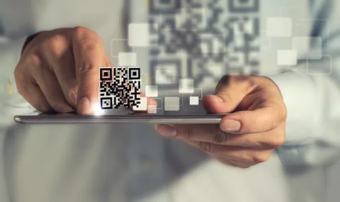 Tablet computer qr code scan Illustrazione stock