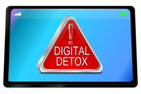 Tablet computer with red Digital Detox Button - 3D illustration Stock Illustration