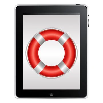 Tablet computer with red life buoy Stock Illustration