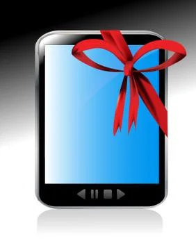 Tablet computer with red ribbon Stock Illustration