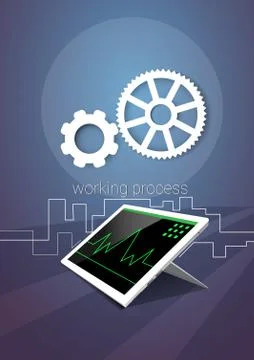 Tablet Computer Responsive Design Financial Graph Working Process Stock Illustration