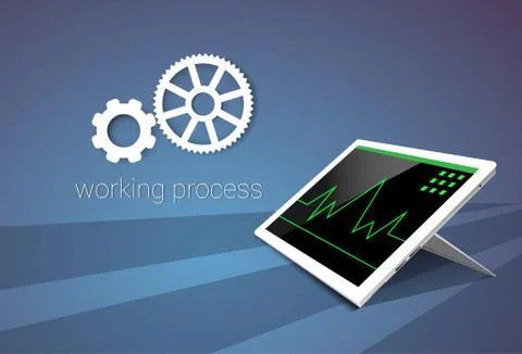Tablet Computer Responsive Design Financial Graph Working Process Stock Illustration