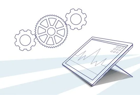 Tablet Computer Responsive Design Financial Graph Working Process Stock Illustration