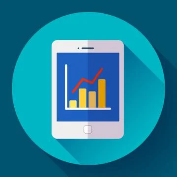 Tablet computer screen icon With diagram vector Flat 2.0 design style Stock Illustration
