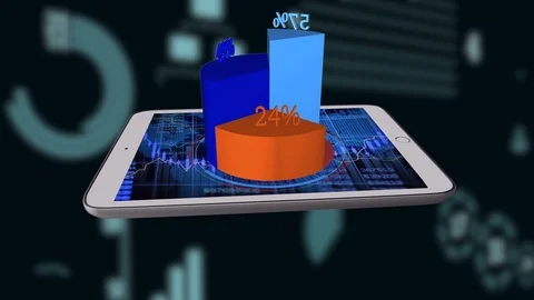 Tablet Computer Screen Showing Business Sales Charts Diagrams Animation Stock Footage 98550974