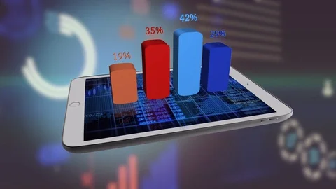 Tablet Computer Screen Showing Business Sales Charts Diagrams Animation Stock Footage 98550998