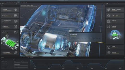 Tablet computer screen shows 3D visualization of car diagnostics software 写真素材