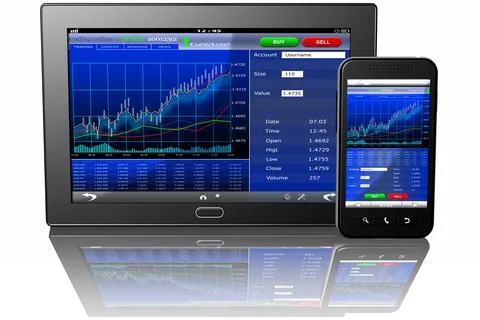 Tablet Computer Smartphone Finance - 3D illustration. Stockillustratie