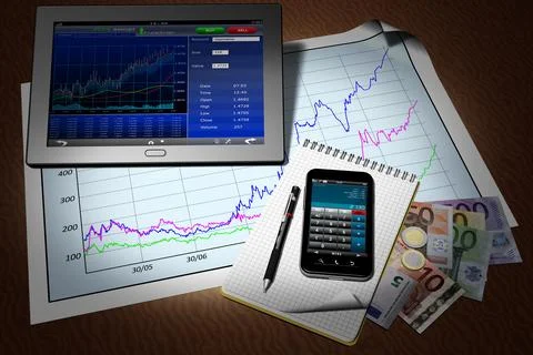 Tablet Computer Smartphone Finance - 3D illustration. 스톡 일러스트