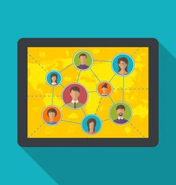 Tablet computer with social network and friendship users Stock Illustration