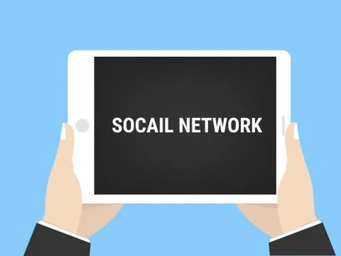 Tablet computer with social network and in businessman hands Stock Illustration