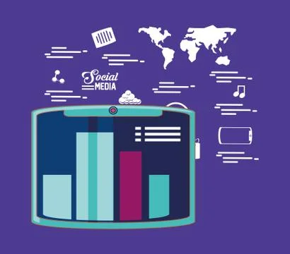 Tablet computer statistics graph apps social media Stock Illustration