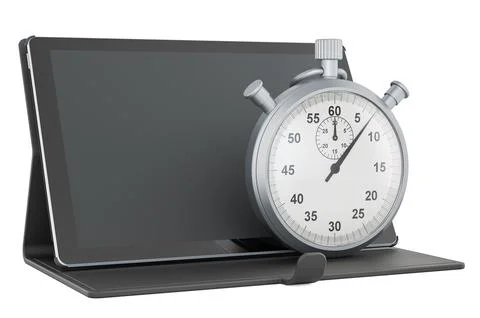 Tablet computer with stopwatch, 3D rendering Stock Illustration