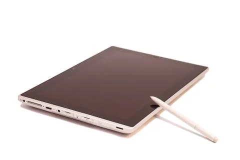 Tablet computer with Stylus pen isolated on white Foto stock