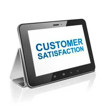 Tablet computer with text customer satisfaction on display Stock Illustration