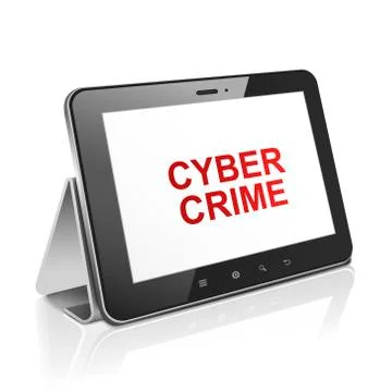 Tablet computer with text cyber crime on display Illustrazione stock