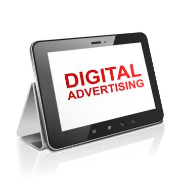 Tablet computer with text digital advertising on display Stock Illustration