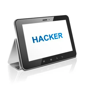 Tablet computer with text hacker on display 스톡 일러스트