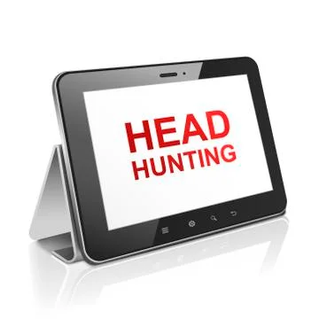 Tablet computer with text head hunting on display Stock Illustration