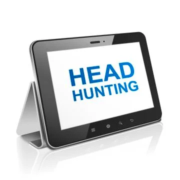 Tablet computer with text head hunting on display Stock Illustration