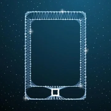 Tablet computer touch screen display on blue space background. Pad phone Stock Illustration