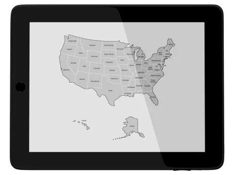 Tablet Computer with USA America map Stock Photos