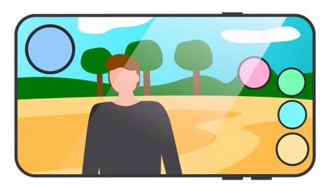 Tablet computer with video game on the screen. Smartphone with application 스톡 일러스트