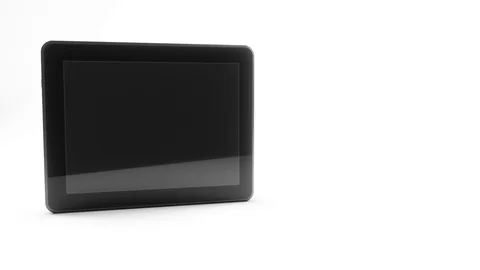 Tablet computer on white background with reflection on display turntable 3d a Stock Footage 101901483