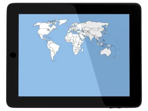 Tablet Computer with world map Stock Photos