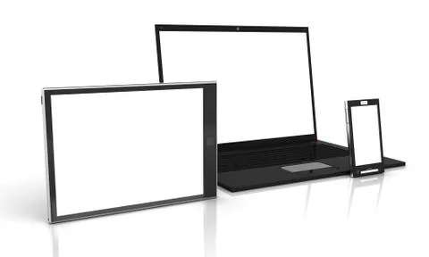 Tablet computers and mobile phone isolated on white background Stock Illustration