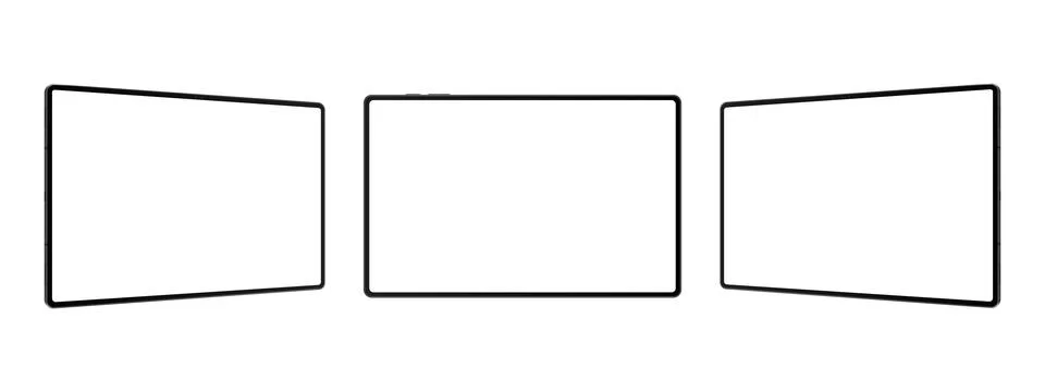 Tablet Computers Mockups with Blank Horizontal Screens, Front and Side View Stock Illustration