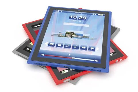 Tablet computers Tablet computers with different colors on white backgroun... Stock Photos