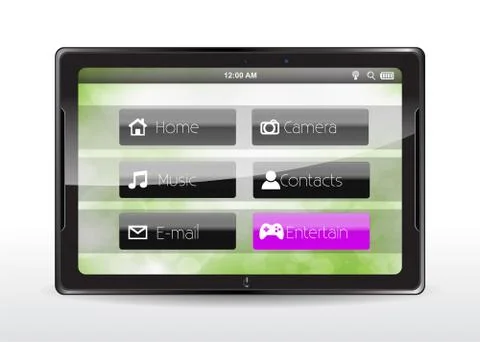 Tablet concept with a "entertain" button Stock Illustration