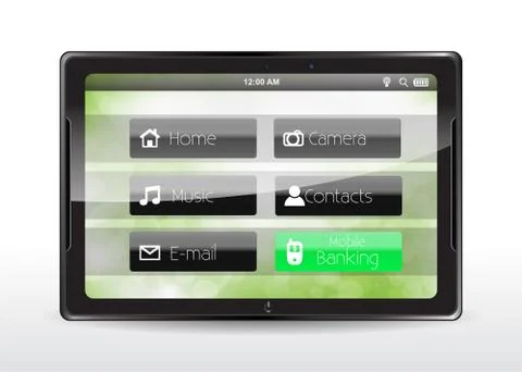 Tablet concept with a "mobile banking" button 스톡 일러스트