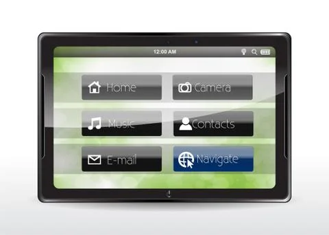 Tablet concept with a "navigate" button Illustrazione stock