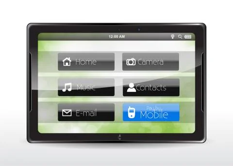 Tablet concept with a "pay by mobile" button 스톡 일러스트