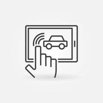 Tablet connected with Car vector thin line concept icon Stock Illustration