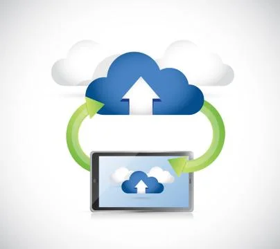 Tablet connected to a set of clouds. Illustrazione stock