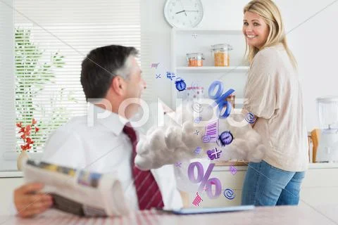 Tablet connecting to cloud computing in domestic setting Stock Illustration