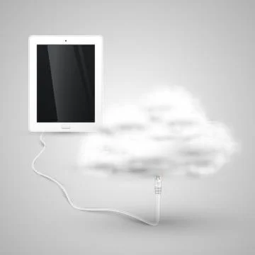 Tablet is connecting to cloud. 库存插图