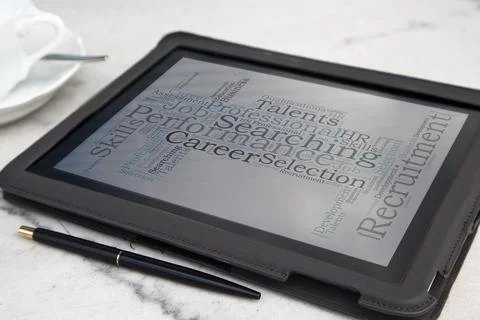 Tablet with consulting word cloud Stock Photos