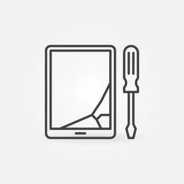 Tablet with Cracked or Broken Screen outline vector icon Stock Illustration