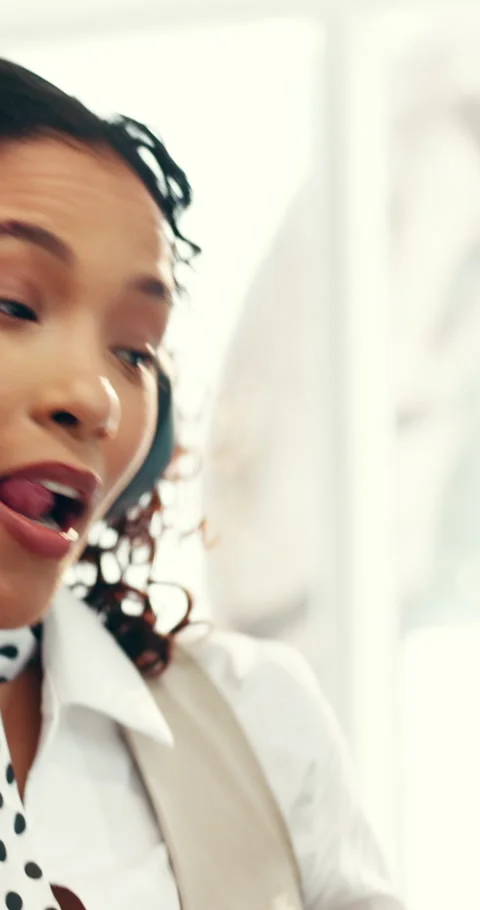 Tablet, dancing and hotel concierge with headphones for listening to music, Stock Footage 319699911