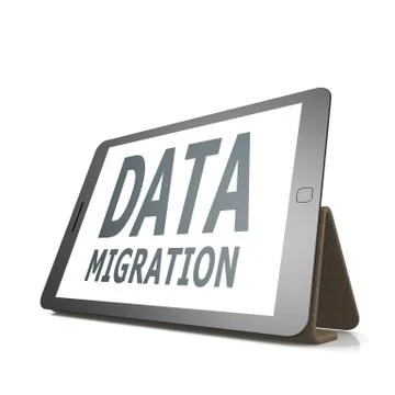 Tablet with data migration word Stock Illustration