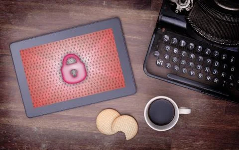 Tablet on a desk, concept of data protection Stock Illustration