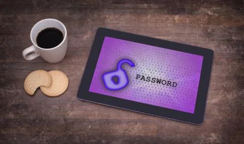 Tablet on a desk, concept of data protection Illustration