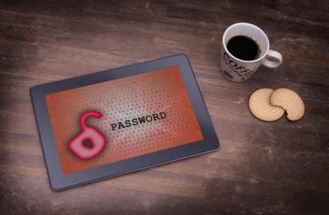 Tablet on a desk, concept of data protection Illustration